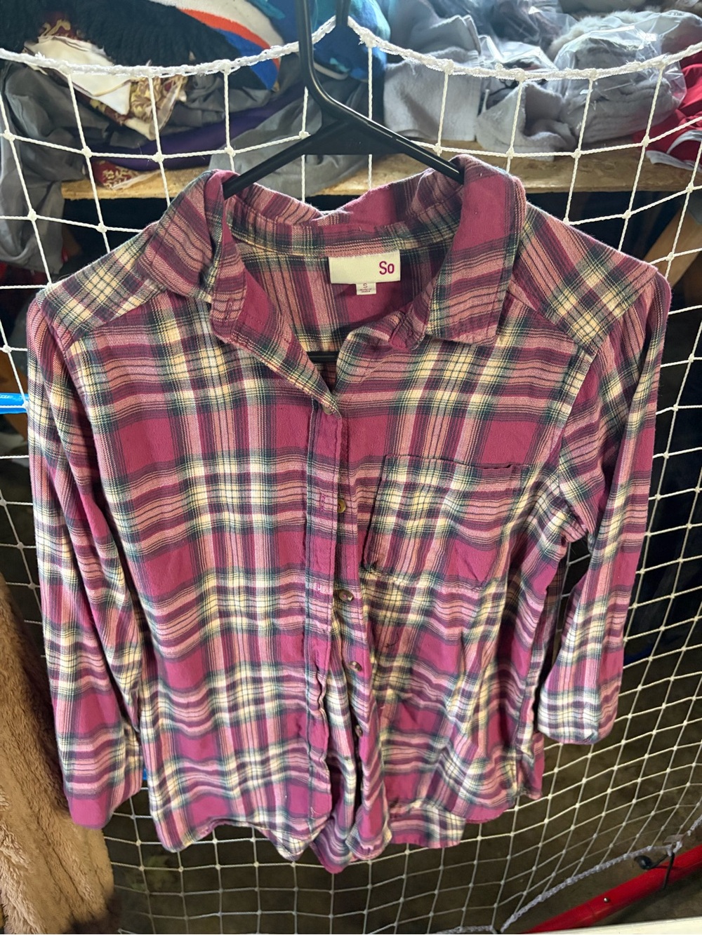 SO Pink Plaid Shirt with Navy and White Accents